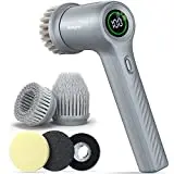 Electric Spin Scrubber, Homyeko Cordless Power Scrubber with 4 Replaceable Brush Heads and 2 Rotating Speeds, Shower Cleaning Brush Cleaner for Bathroom Kitchen Tile Grout Stove Tub Sink Dish, Gray