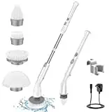 LABIGO Electric Spin Scrubber LA1 Pro, Cordless Spin Scrubber with 4 Replaceable Brush Heads and Adjustable Extension Handle, Power Cleaning Brush for Bathroom Floor Tile (White)