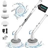 kHelfer Electric Spin Scrubber, KH8W 2023 New Cordless Shower Scrubber with 4 Replacement Head, 1.5H Bathroom Scrubber Dual Speed, Shower Cleaning Brush with Extension Arm for Bathtub Grout Tile Floor